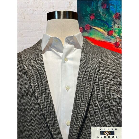Joseph Abboud XL 44R Mens Gray Herringbone Flannel Blazer Sport Jacket - Picture 2 of 14